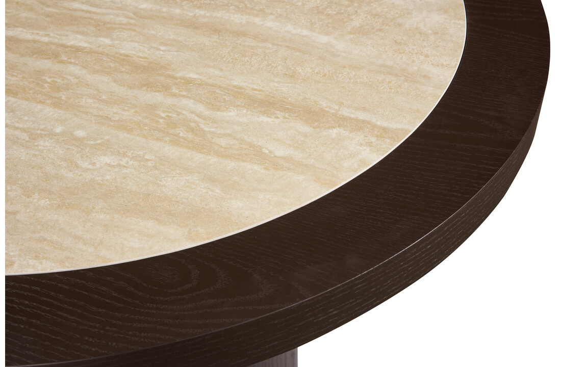 Salontafel Vento - Bruin Eiken - Keramiek (travertin look) - Rond - Ø 100 x H38 cm