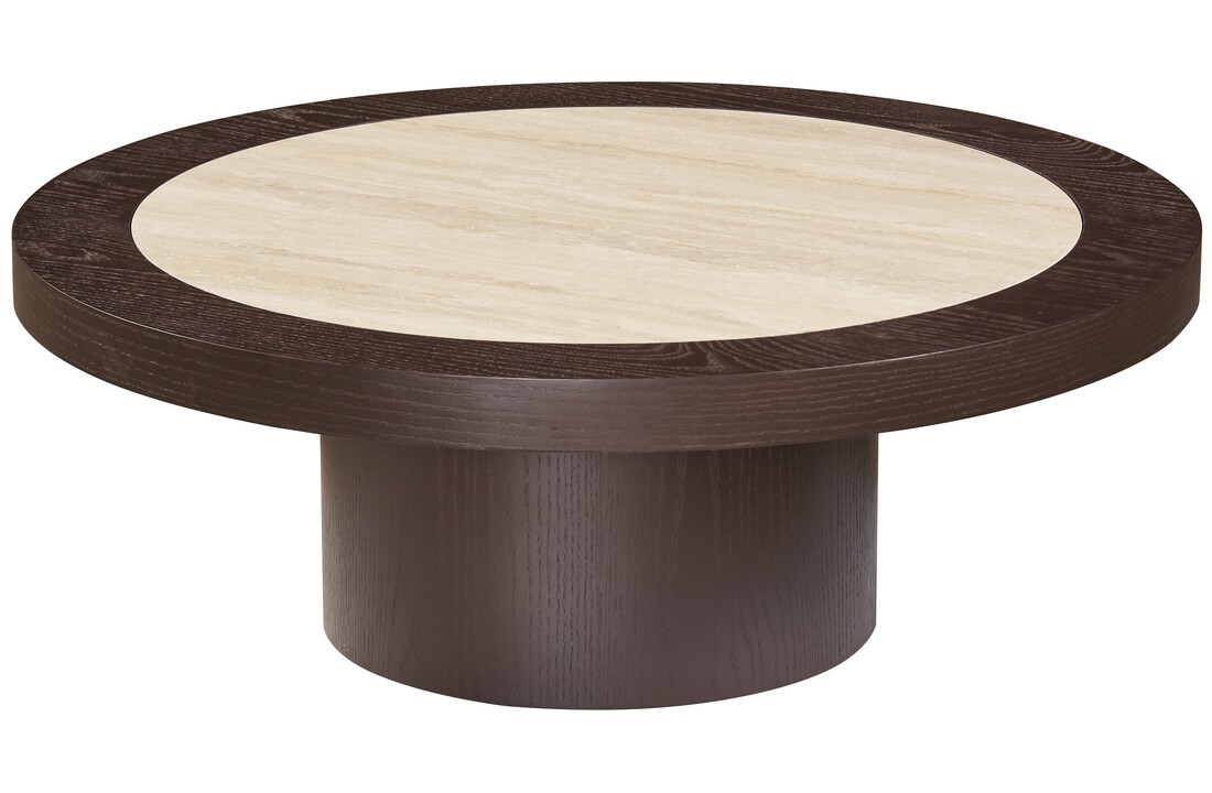 Salontafel Vento - Bruin Eiken - Keramiek (travertin look) - Rond - Ø 100 x H38 cm
