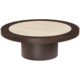 Salontafel Vento - Bruin Eiken - Keramiek (travertin look) - Rond - Ø 100 x H38 cm