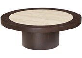 Salontafel Vento - Bruin Eiken - Keramiek (travertin look) - Rond