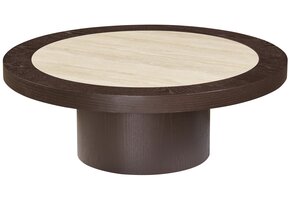 Salontafel Vento - Bruin Eiken - Keramiek (travertin look) - Rond