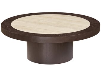 Salontafel Vento - Bruin Eiken - Keramiek (travertin look) - Rond