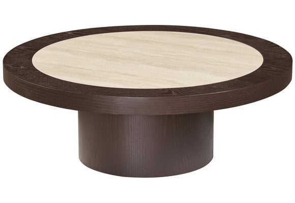 Salontafel Vento - Bruin Eiken - Keramiek (travertin look) - Rond