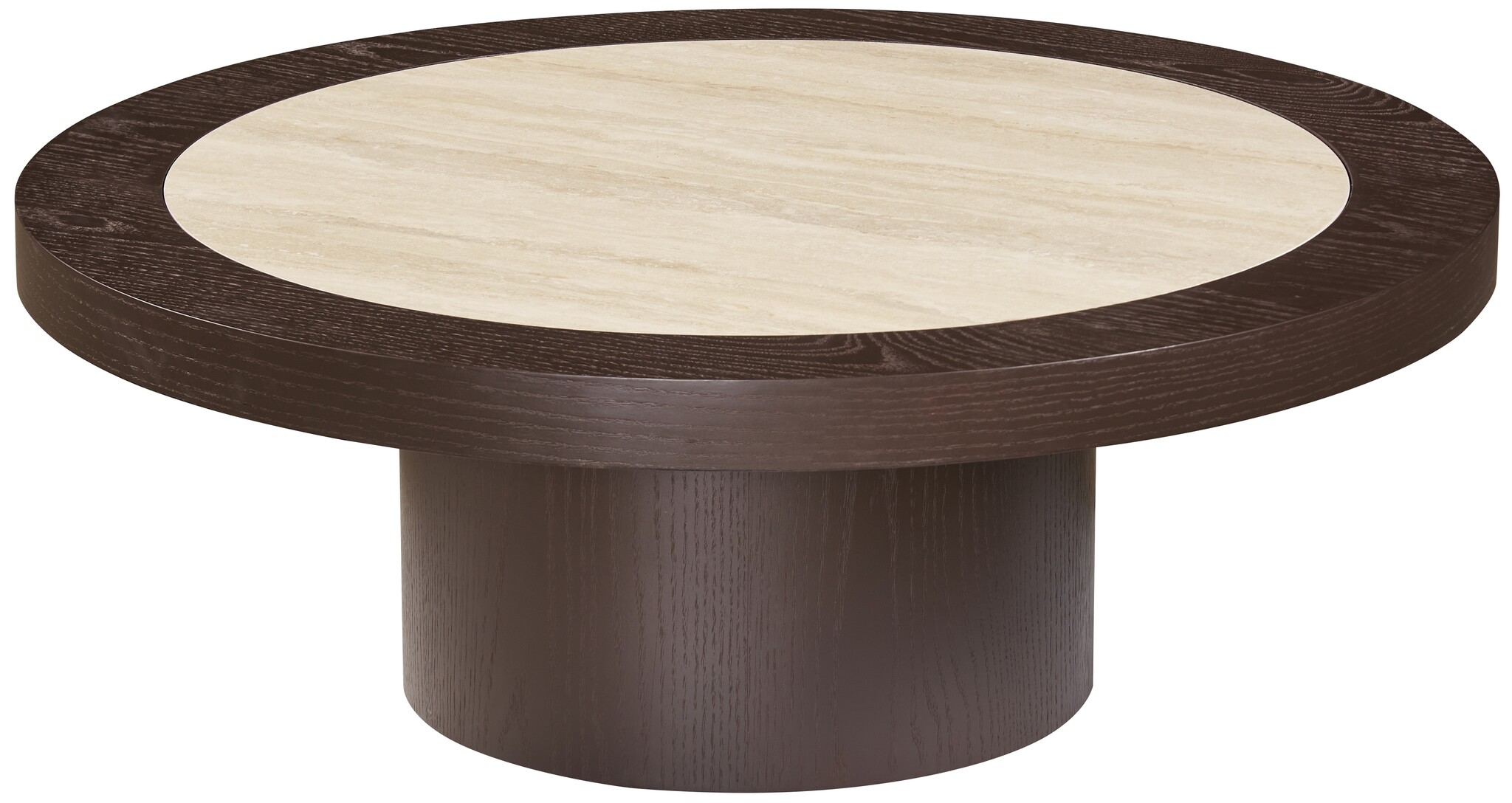 Salontafel Vento - Bruin Eiken - Keramiek (travertin look) - Rond - Ø 100 x H38 cm