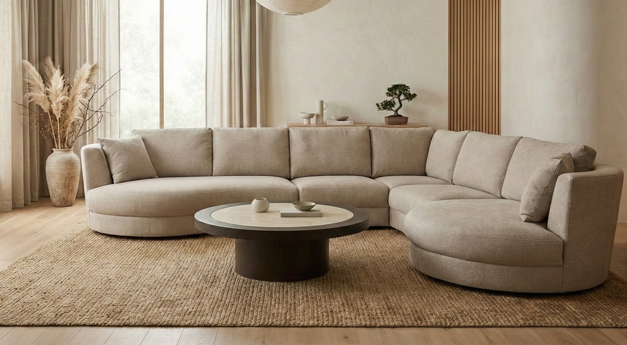 Salontafel Vento - Bruin Eiken - Keramiek (travertin look) - Rond - Ø 100 x H38 cm