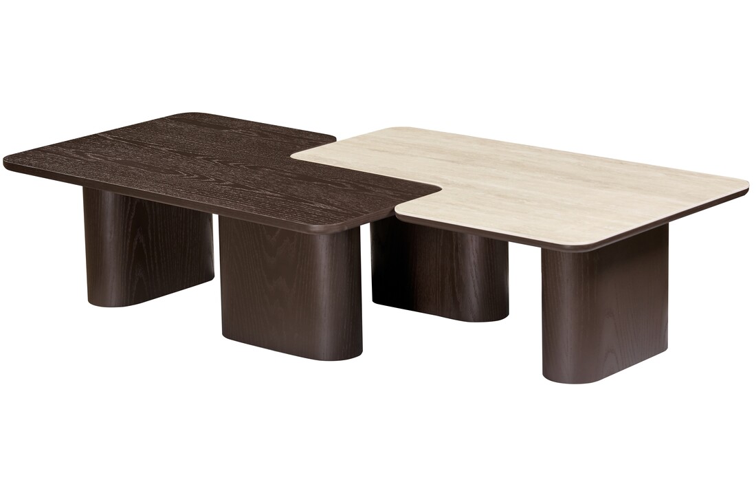 Salontafel Vento - Bruin Eiken - Keramiek (travertin look) - set van 2