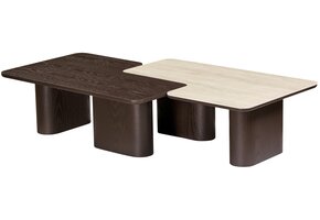 Salontafel Vento - Bruin Eiken - Keramiek (travertin look) - set van 2