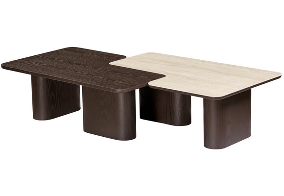 Salontafel Vento - Bruin Eiken - Keramiek (travertin look) - set van 2
