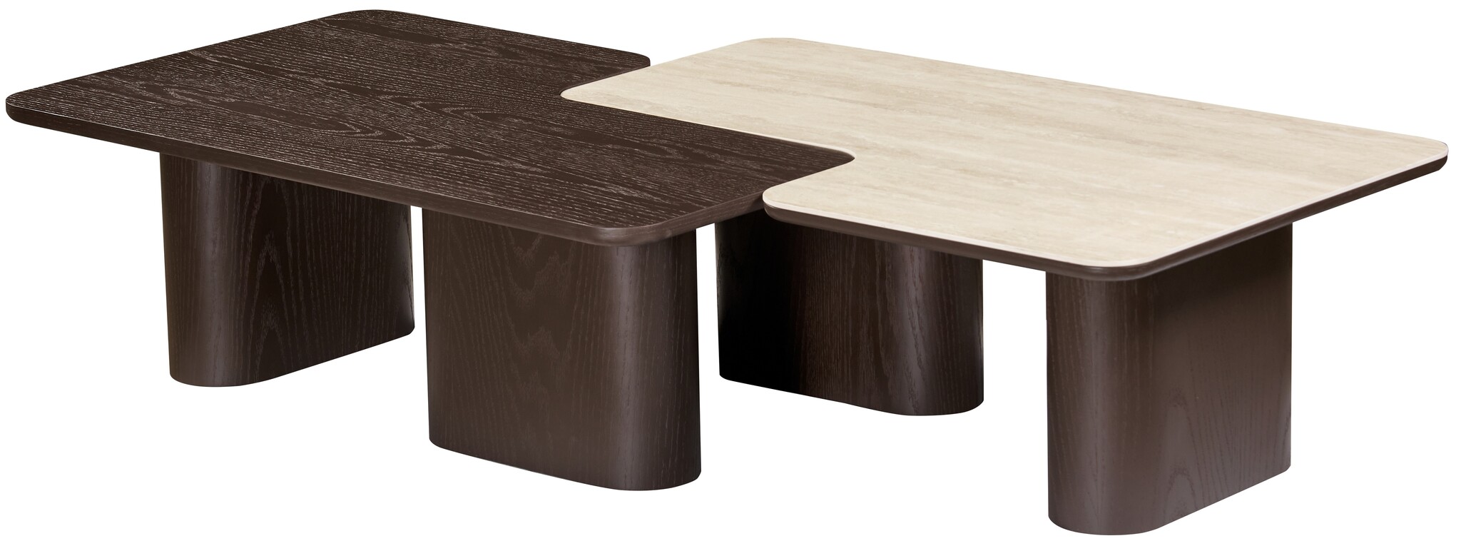 Salontafel Vento - Bruin Eiken - Keramiek (travertin look) - set van 2