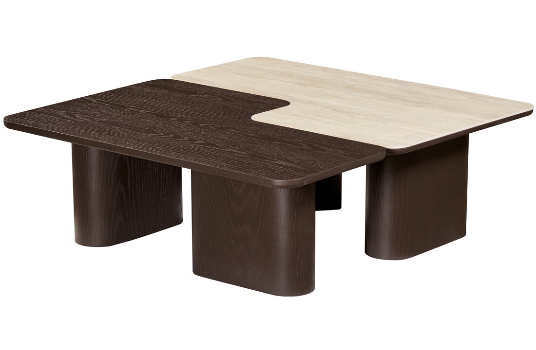 Salontafel Vento - Bruin Eiken - Keramiek (travertin look) - set van 2