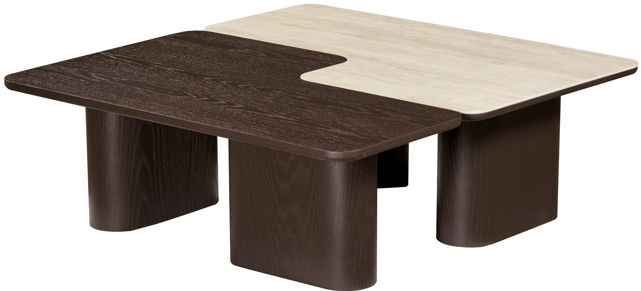 Salontafel Vento - Bruin Eiken - Keramiek (travertin look) - set van 2