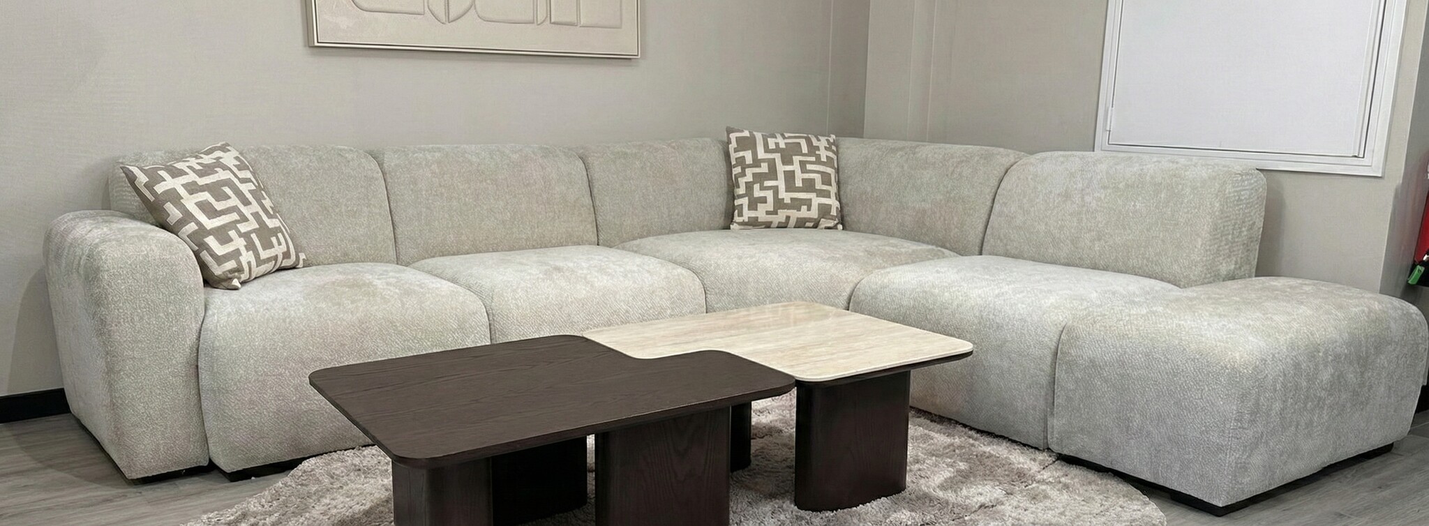 Salontafel Vento - Bruin Eiken - Keramiek (travertin look) - set van 2