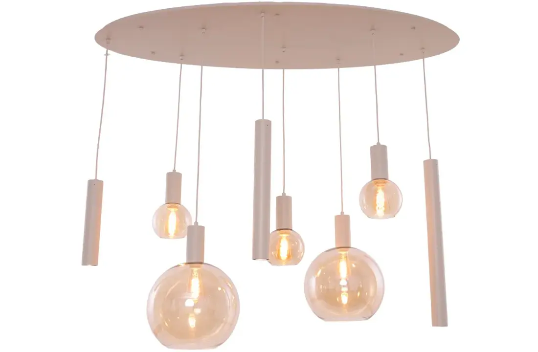 Hanglamp Aura  - Beige - 8 lichts - Ovaal - Amber glas