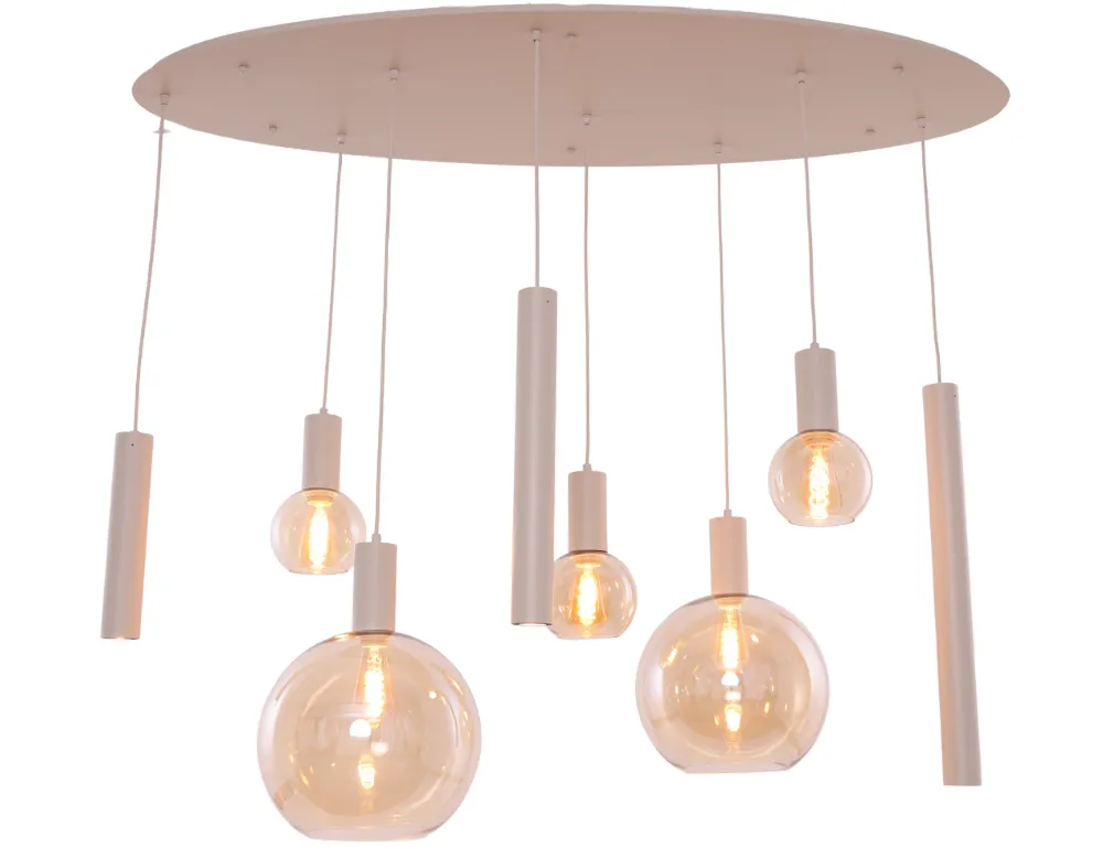 Hanglamp Aura  - Beige - 8 lichts - Ovaal - Amber glas