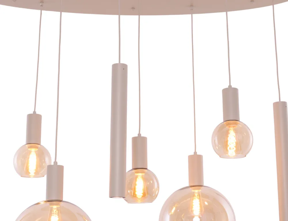Hanglamp Aura  - Beige - 8 lichts - Ovaal - Amber glas