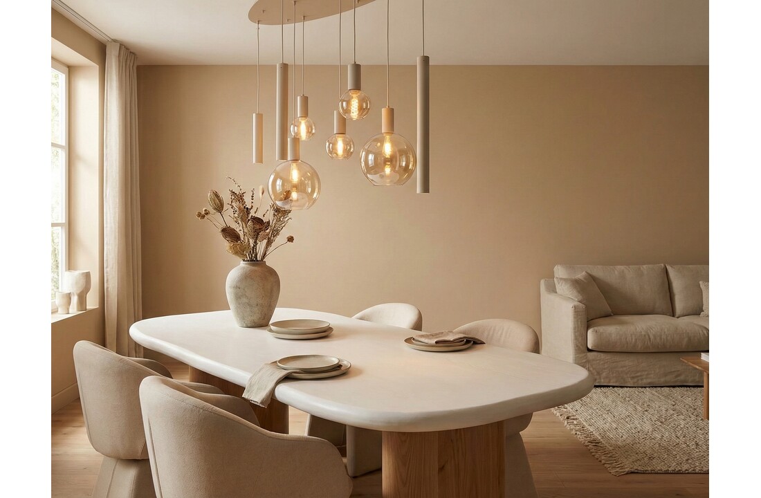 Hanglamp Aura  - Beige - 8 lichts - Ovaal - Amber glas