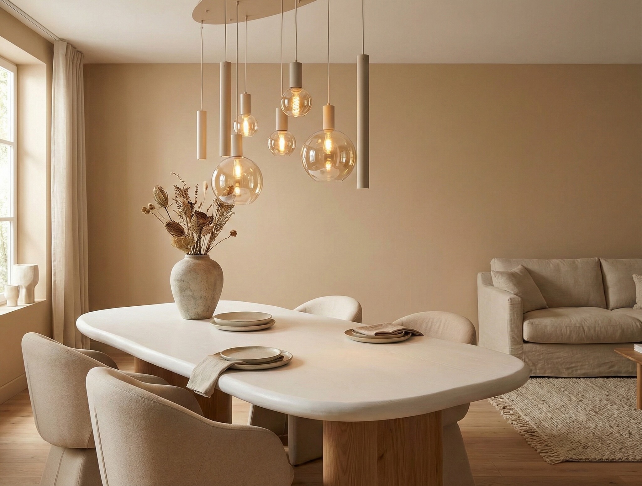 Hanglamp Aura  - Beige - 8 lichts - Ovaal - Amber glas