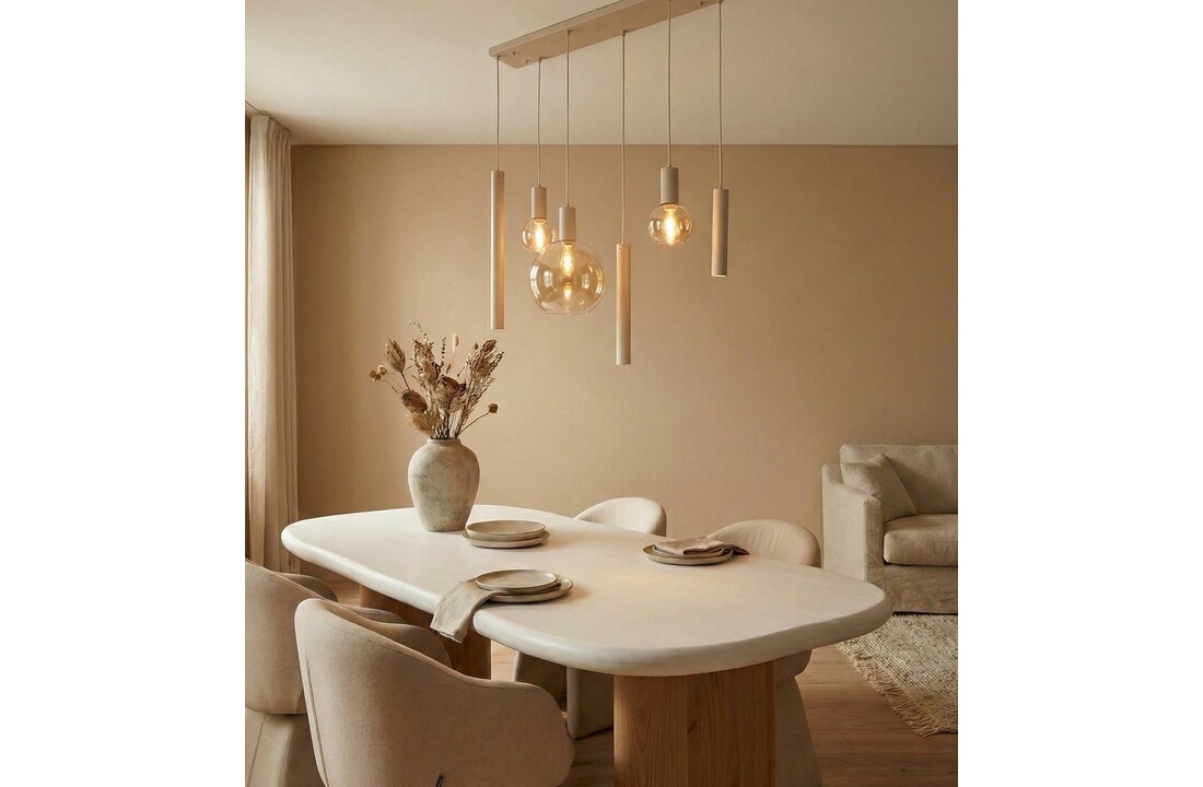 Hanglamp Aura  - Beige - 6 lichts - Rechthoekig - Amber glas