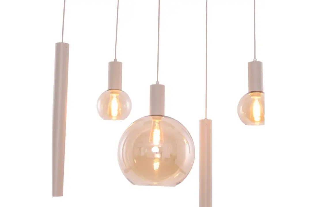 Hanglamp Aura  - Beige - 6 lichts - Rechthoekig - Amber glas