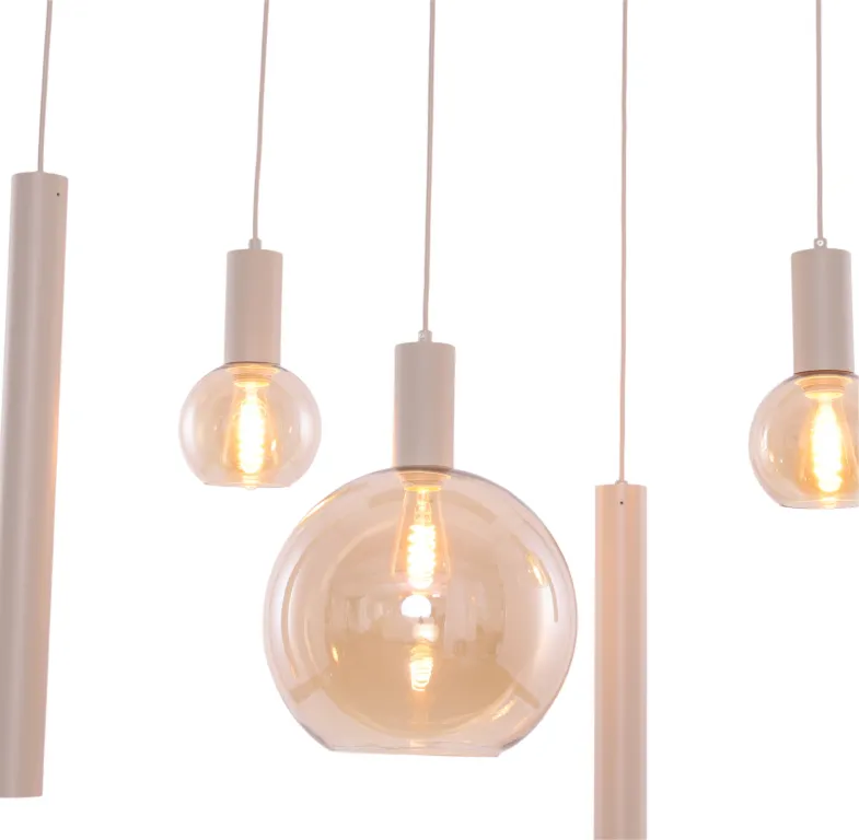 Hanglamp Aura  - Beige - 6 lichts - Rechthoekig - Amber glas