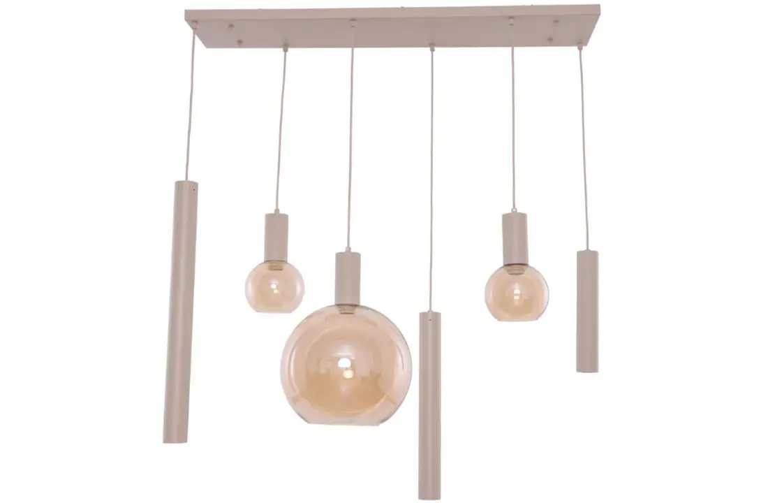 Hanglamp Aura  - Beige - 6 lichts - Rechthoekig - Amber glas