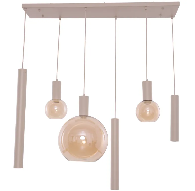 Hanglamp Aura  - Beige - 6 lichts - Rechthoekig - Amber glas