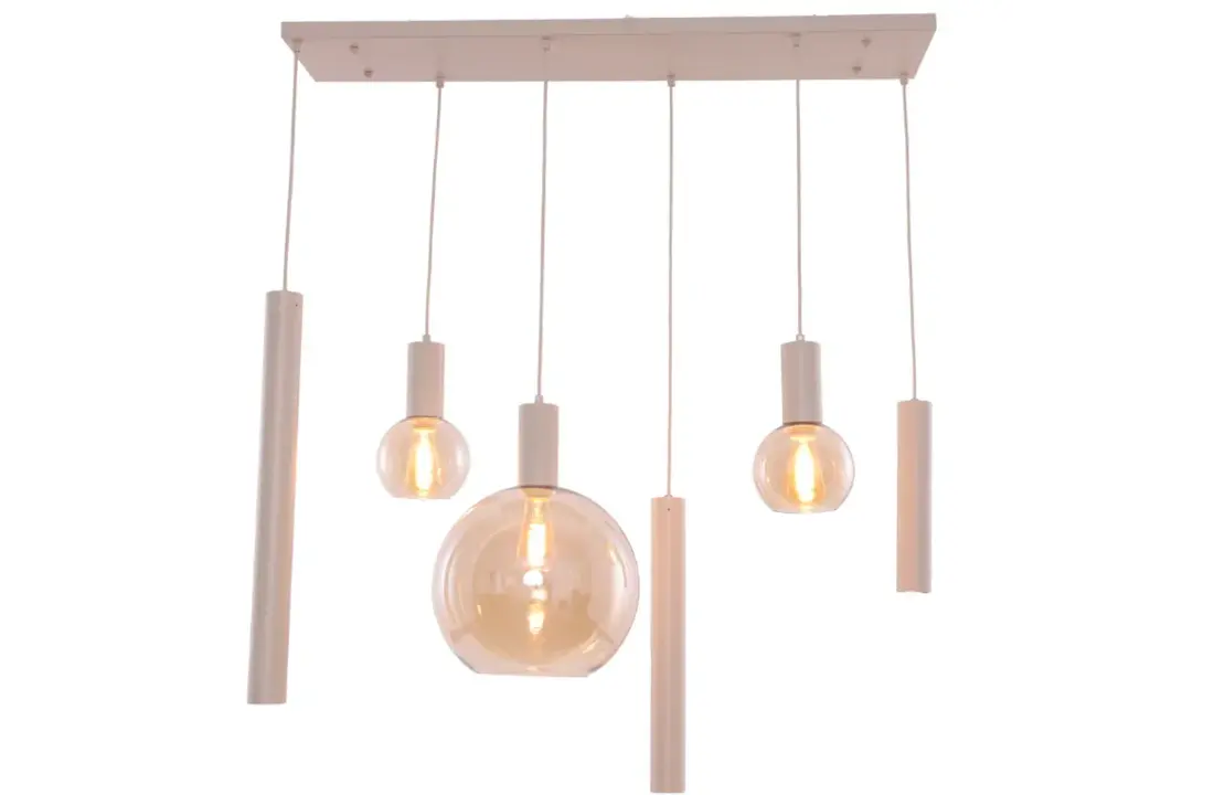 Hanglamp Aura  - Beige - 6 lichts - Rechthoekig - Amber glas