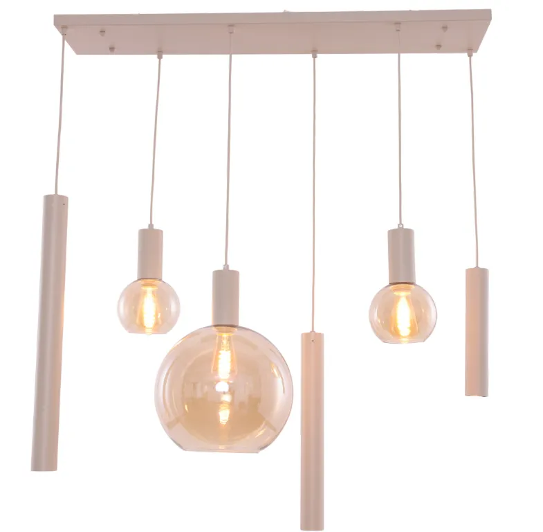 Hanglamp Aura  - Beige - 6 lichts - Rechthoekig - Amber glas
