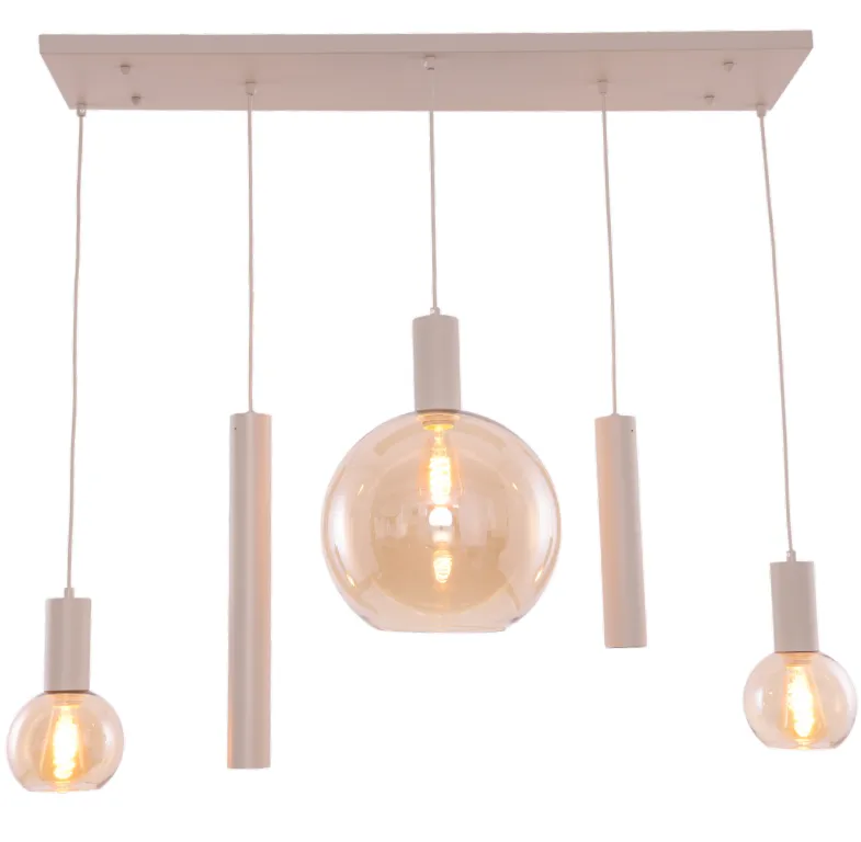 Hanglamp Aura  - Beige - 5 lichts - Rechthoekig - Amber glas
