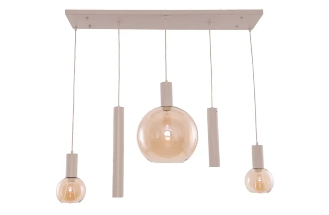Hanglamp Aura  - Beige - 5 lichts - Rechthoekig - Amber glas