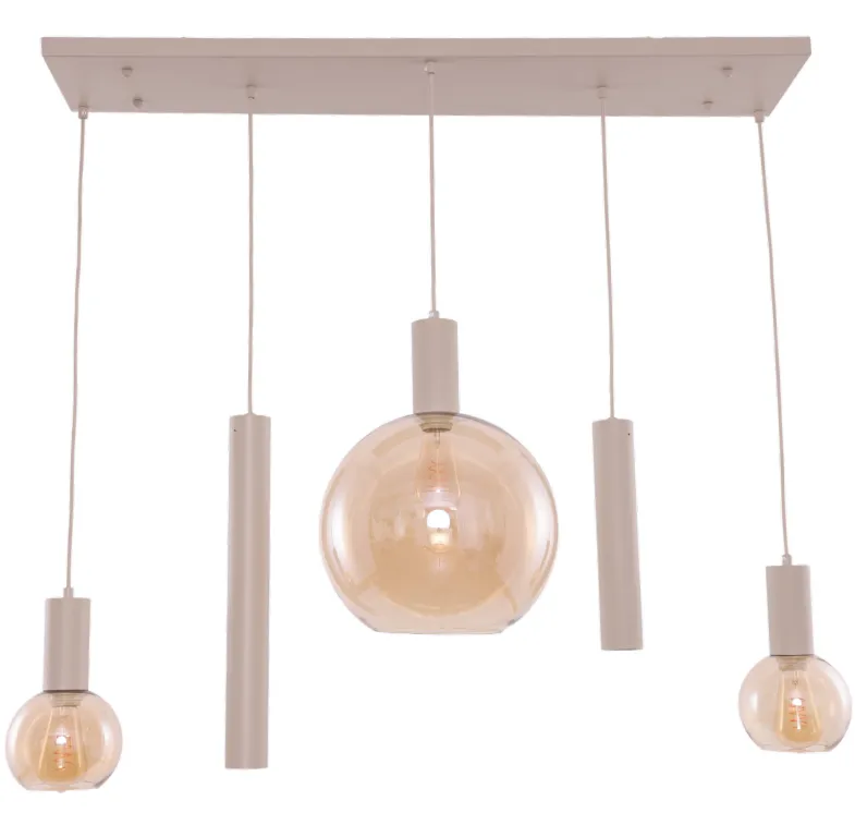 Hanglamp Aura  - Beige - 5 lichts - Rechthoekig - Amber glas