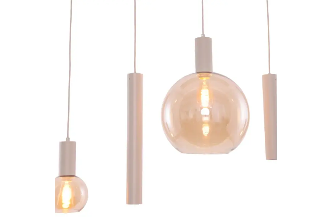 Hanglamp Aura  - Beige - 5 lichts - Rechthoekig - Amber glas