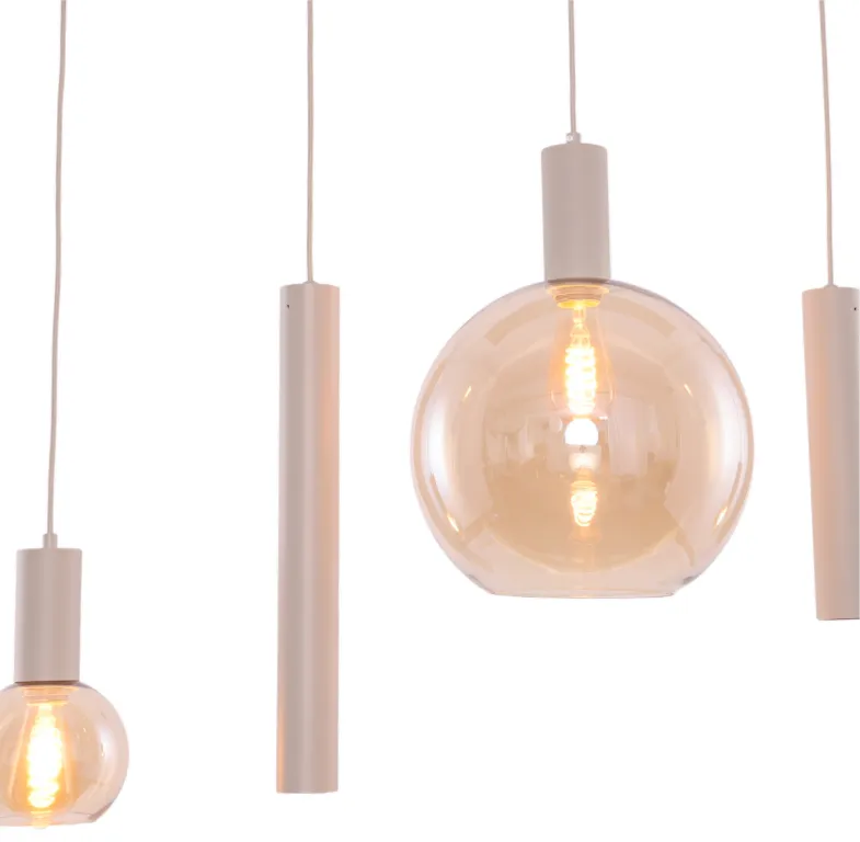 Hanglamp Aura  - Beige - 5 lichts - Rechthoekig - Amber glas