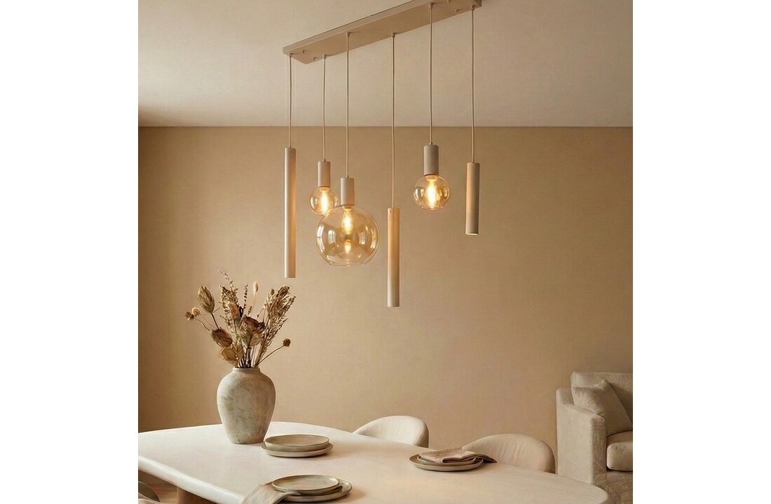 Hanglamp Aura  - Beige - 5 lichts - Rechthoekig - Amber glas