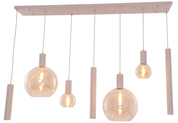 Hanglamp Aura  - Beige - 7 lichts - Rechthoekig