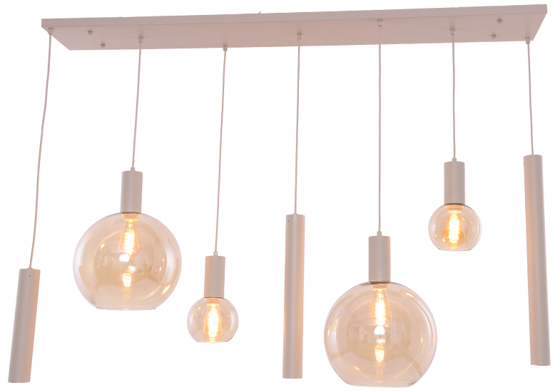 Hanglamp Aura  - Beige - 7 lichts  - Rechthoekig - Amber glas