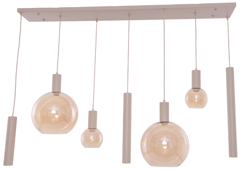 Hanglamp Aura  - Beige - 7 lichts  - Rechthoekig - Amber glas