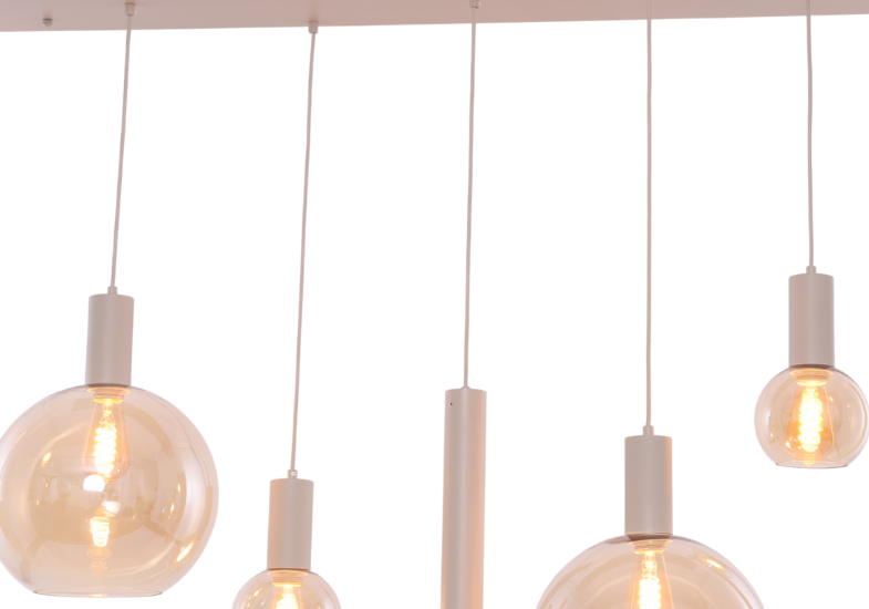 Hanglamp Aura  - Beige - 7 lichts  - Rechthoekig - Amber glas