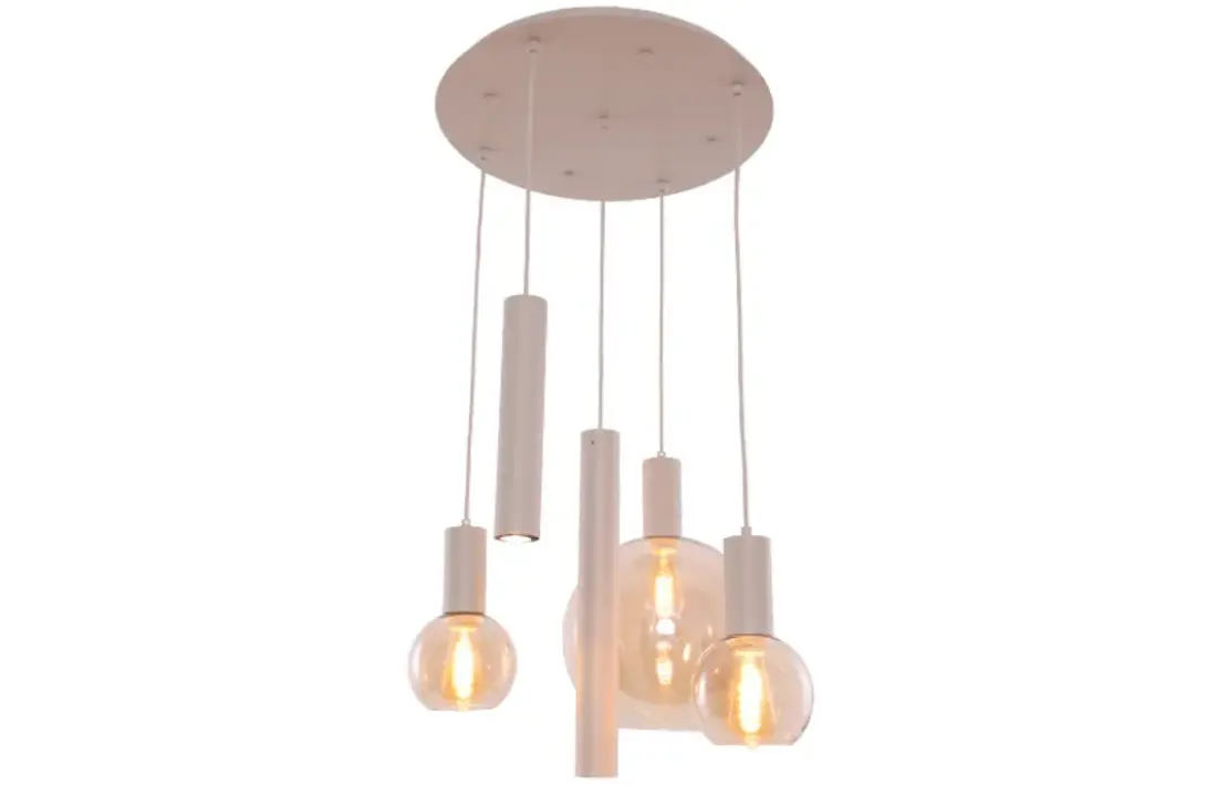Hanglamp Aura  - Beige - 5 lichts - Rond - Amber glas