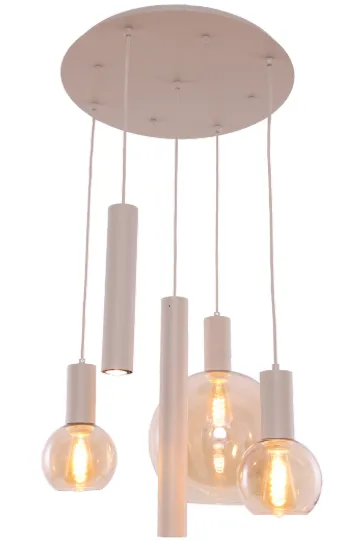 Hanglamp Aura  - Beige - 5 lichts - Rond - Amber glas