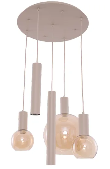 Hanglamp Aura  - Beige - 5 lichts - Rond - Amber glas