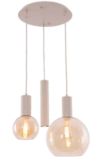 Hanglamp Aura  - Beige - 3 lichts - Rond - Amber glas