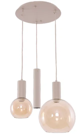 Hanglamp Aura  - Beige - 3 lichts - Rond - Amber glas