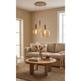 Hanglamp Aura  - Beige - 3 lichts - Rond - Amber glas