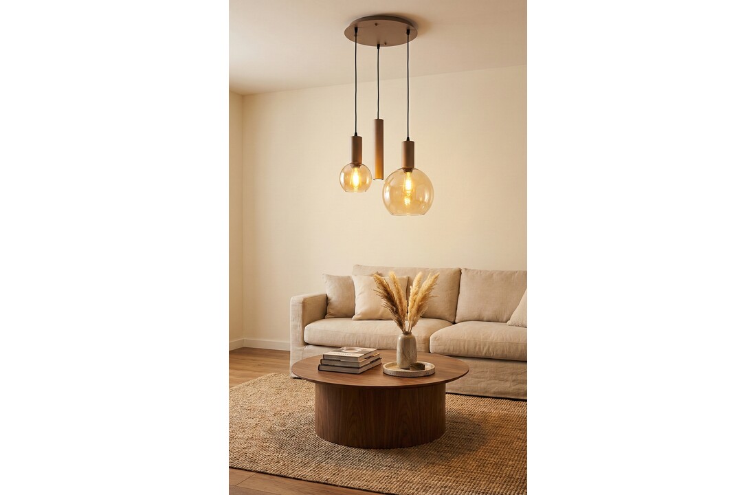 Hanglamp Aura  - Champagne - 3 lichts - Rond - Amber glas