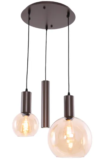 Hanglamp Aura  - Bruin - 3 lichts - Rond - Amber glas