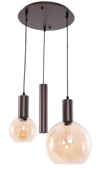 Hanglamp Aura  - Bruin - 3 lichts - Rond - Amber glas