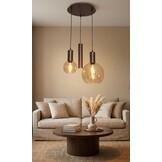 Hanglamp Aura  - Bruin - 3 lichts - Rond - Amber glas