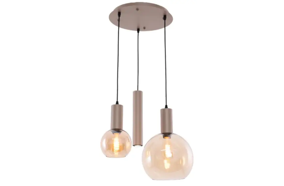 Hanglamp Aura  - Champagne - 3 lichts - Rond - Amber glas