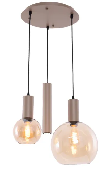 Hanglamp Aura  - Champagne - 3 lichts - Rond - Amber glas